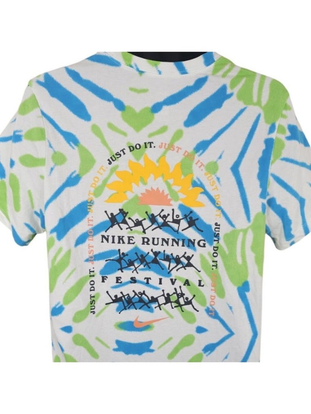 Nike Running Festival T Shirt Mens Size Medium Blue Green Tie Dye Dri Fit